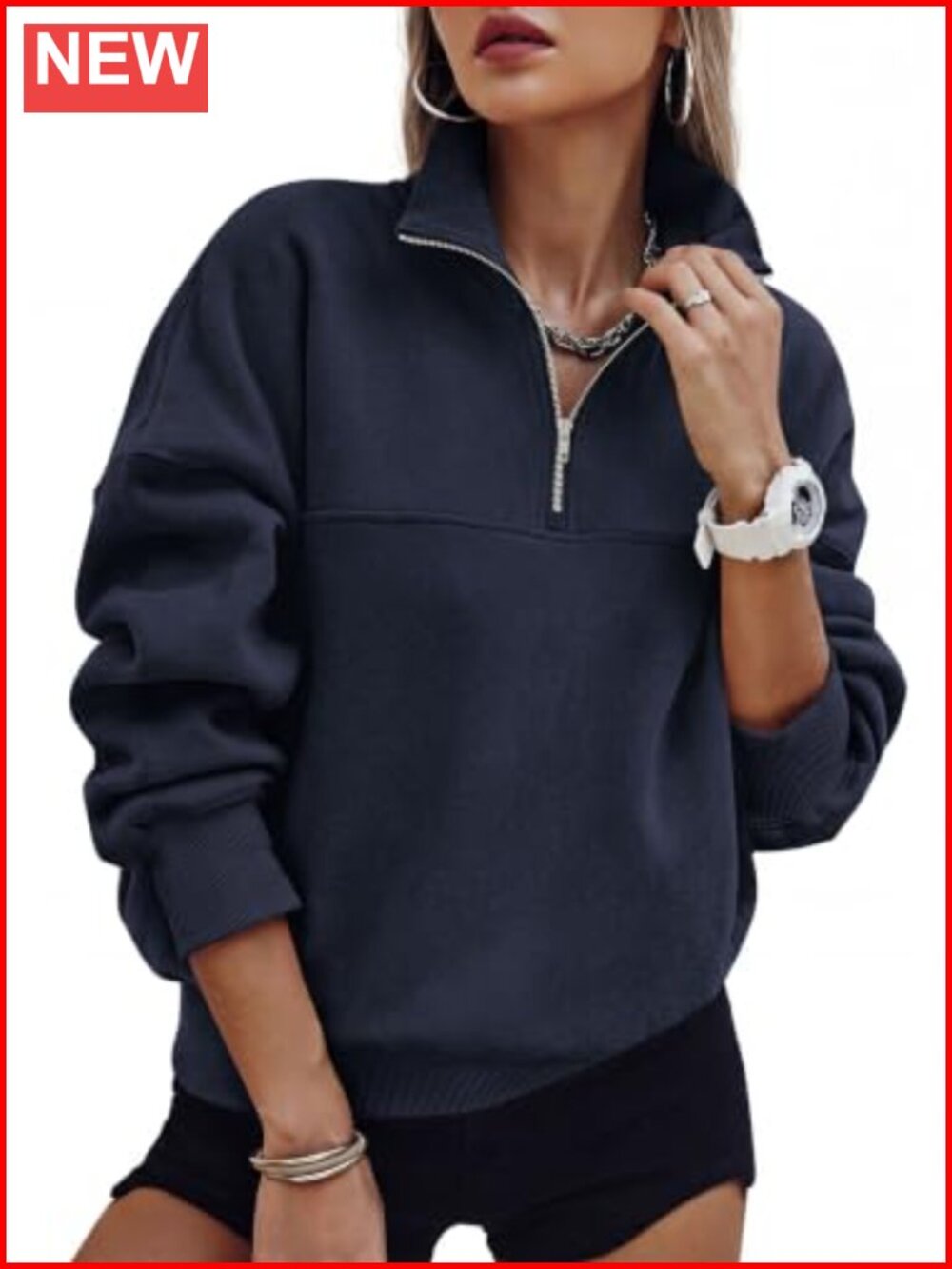 Quarter Zip Fleece Pullover Sweatshirt Mock Neck Long Sleeve Womens